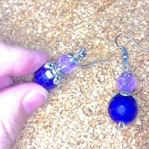 New handmade quality earrings purple & silver findings w stone silver